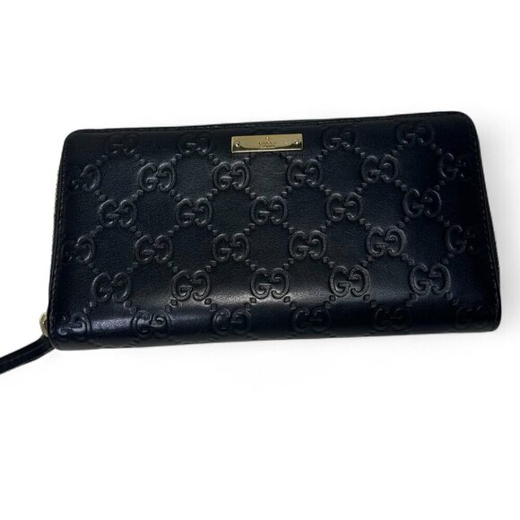 GUCCI Guccissima Leather Zip Around Long Wallet, Black GG Embossed - Picture 2 of 14